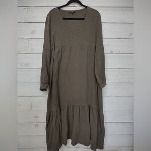 7 For All Mankind Cecelia Cotton Gauze Tiered Olive Green Maxi Dress Size M